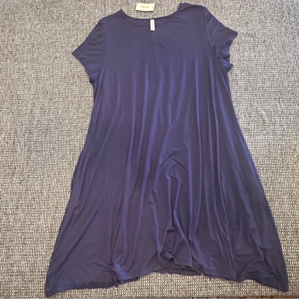 Women's Navy Midi Swing Dress with Short Sleeves